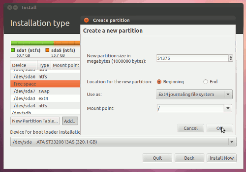 creating ext4 partition