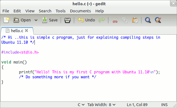 c programming in ubuntu 11.10