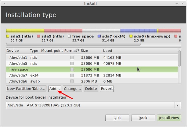 create partition for Linux Mint
